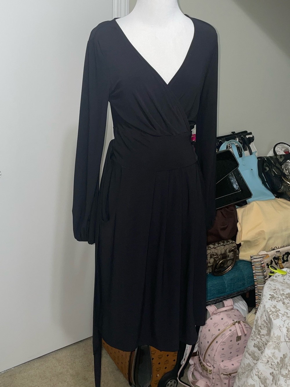 Bisou Bisou Black Long-Sleeve Wrap Dress